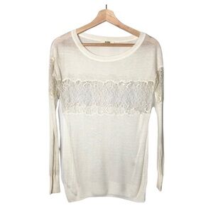 Boutique Snidal Lace Stripe Crew Neck Pullover Sweater S